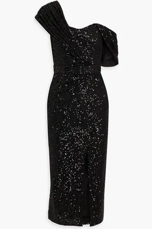 Badgley Mischka Einschultriges Midikleid aus Tüll mit Pailletten und Drapierung - - US 2