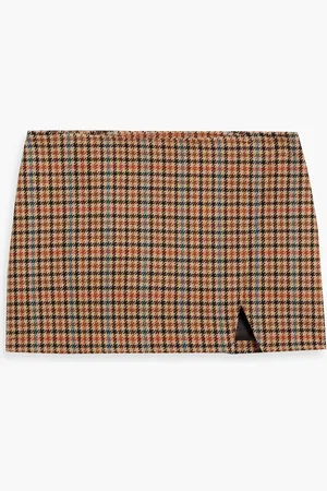 A.L.C. Rylee Minirock aus Tweed aus einer Wollmischung mit Hahnentrittmuster und Wickeleffekt - Braun - US 10