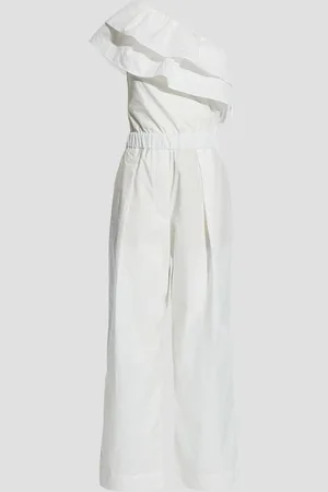Brunello Cucinelli Jumpsuit aus Popeline aus einer Baumwollmischung mit asymmetrischer Schulterpartie und Rüschen - - M