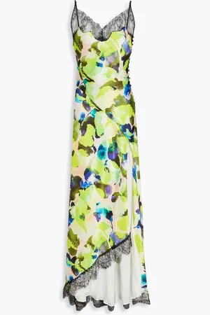 Nicholas Maxikleid aus Satin mit Spitzenbesatz und Print - Grün - US 10