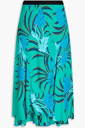 Diane von Furstenberg Debra Midirock aus Crêpe de Chine mit floralem Print - Blau - US 6