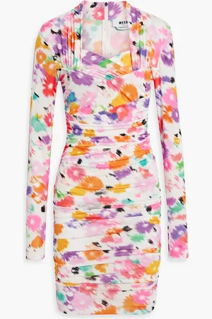 Msgm Bedrucktes Minikleid aus Stretch-Jersey mit Raffungen - Lila - IT 38