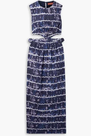Altuzarra Ashima Midikleid aus Popeline aus einer Baumwollmischung mit Cut-out und Batikmuster - Blau - FR 36