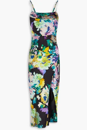 Nicholas Midikleid aus Seidensatin mit floralem Print und Drapierung - - US 0