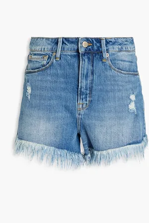 GOOD AMERICAN Bombshell Jeansshorts mit Fransen - Blau - 39