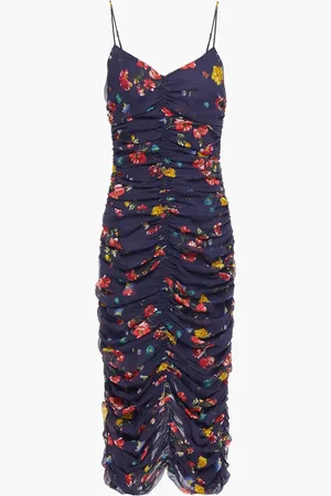 Nicholas Ruched printed silk-georgette midi dress - Blau - US 4