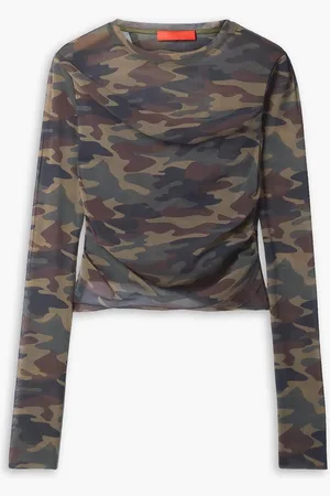Commission Verkürztes Oberteil aus Mesh mit Camouflage-Print und Raffungen - Grün - XS