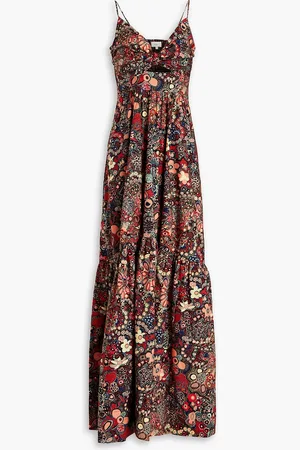 A.L.C. Laura gerafftes Maxikleid aus Baumwollpopeline mit Print und Cut-outs - - US 6