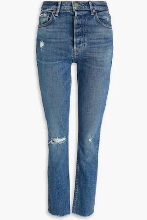 GRLFRND Hoch sitzende Skinny Jeans in Distressed-Optik - Blau - 30