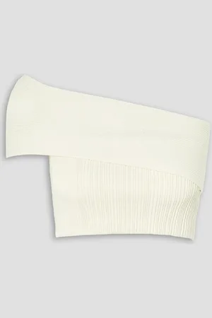 Anna Quan Clare Cropped Oberteil aus einer gerippten Baumwollmischung mit asymmetrischer Schulterpartie - Weiß - UK 16