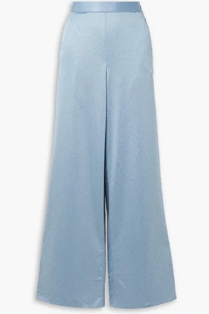 FLEUR DU MAL Hose mit weitem Bein aus recyceltem Satin mit Kristallen - Blau - S