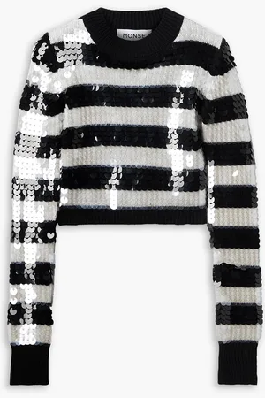 MONSE Verkürzter Pullover aus gestreifter Wolle mit Pailletten - - XS