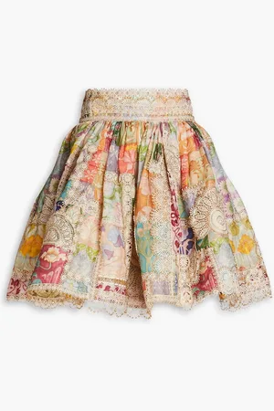ZIMMERMANN Geraffter Minirock aus Gaze aus einer Leinen-Seidenmischung mit Print - - 00