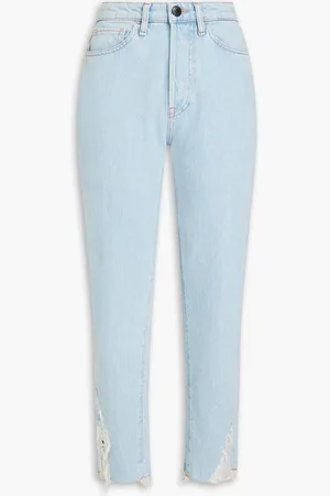3x1 Higher ground halbhohe Cropped Boyfriend-Jeans mit Fransen - Blau - 25