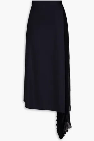 Chloé Plissierter Midirock aus Twill mit Einsätzen aus Crêpe de Chine - Blau - FR 34