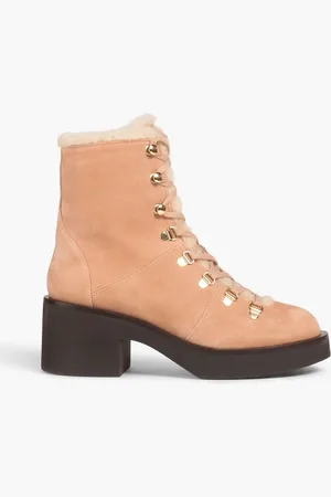 Stuart Weitzman Alpine Cozy 40 Combat Boots aus Veloursleder mit Futter aus Shearling-Imitat - Neutral - EU 36.5
