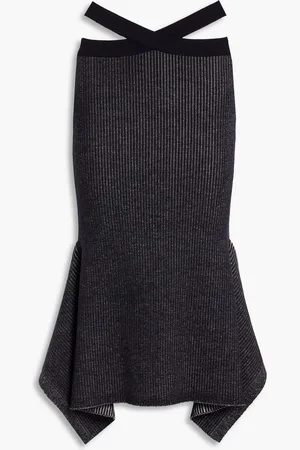 3.1 Phillip Lim Godet asymmetrischer Midirock aus einer gerippten Wollmischung - Blau - M