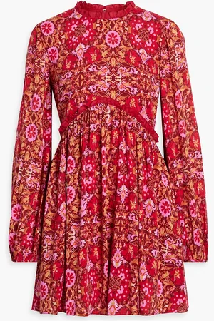 AMUR Gerafftes Minikleid aus Voile mit Paisley-Print und Rüschenbesatz - - US 10