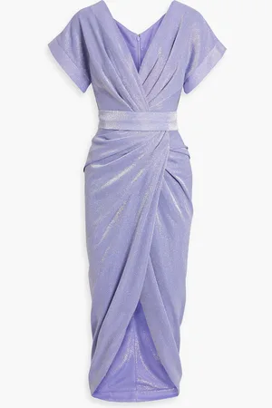 RHEA COSTA Drapiertes Midikleid aus Jersey mit Glitter-Finish und Wickeleffekt - Lila - IT 38