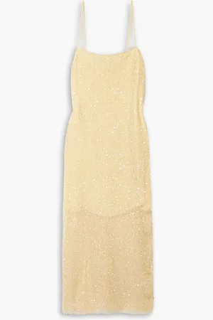 Jason Wu Midikleid aus Lochstrick mit Pailletten - Gelb - US 4