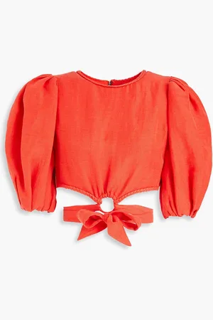 ALICE+OLIVIA Alice Olivia - Cropped Oberteil aus einer Leinen-Cupromischung mit Bindedetail - Rot - US 12