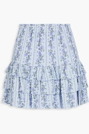 LOVESHACKFANCY Bitsy gestufter Minirock aus Crêpe mit floralem Print - Blau - L