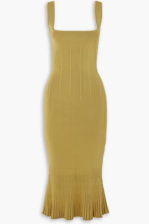 GALVAN Atalanta Midikleid aus Stretch-Strick mit Falten - Gelb - L