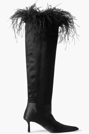 Alexander Wang Viola Overknees aus Satin mit Federn - - EU 35