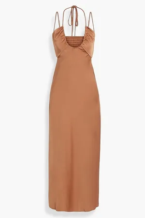 A.L.C. Sienna Midikleid aus Satin mit Raffung und Cut-outs - Braun - US 6