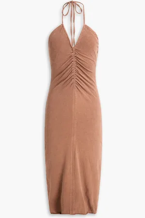 James Perse Neckholder-Midikleid aus Jersey aus einer Baumwollmischung mit Raffungen - Braun - 0