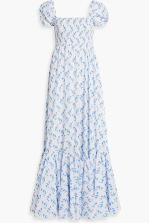 Caroline Constas Gianna Maxikleid aus Popeline aus einer Baumwollmischung mit floralem Print und Raffung - - S