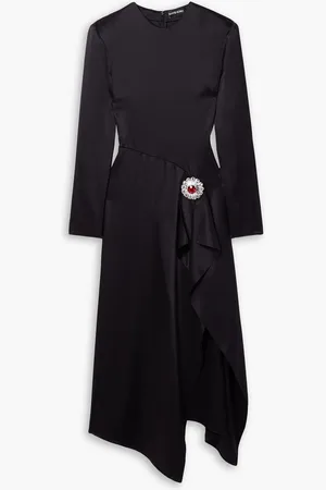 DAVID KOMA Midikleid aus Satin mit Kristallen und Rüschen - - UK 6