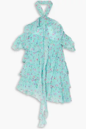 Alessandra Rich Violet Neckholder-Minikleid aus Seiden-Georgette mit Blumenprint und Rüschen - Blau - IT 44