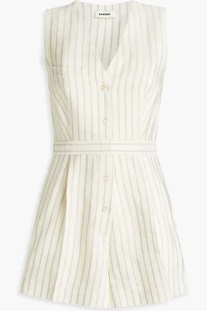Sandro Playsuit aus Webstoff mit Streifen und Falten - Weiß - FR 40