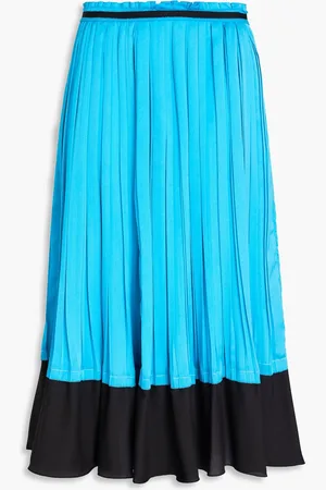 3.1 Phillip Lim Plissierter Midirock aus Satin mit Crêpe-Einsätzen - Blau - US 2