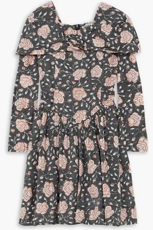 BATSHEVA Salt Minikleid aus Baumwollpopeline mit Blumenprint und Applikation - Grau - US 6