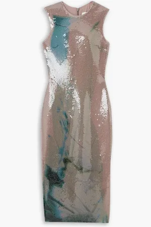 16Arlington Aveo Midikleid aus bedrucktem Chiffon mit Pailletten - Neutral - UK 8