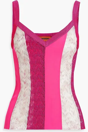 Missoni Top aus Häkelstrick und Crêpe de Chine in Metallic-Optik - Pink - IT 38