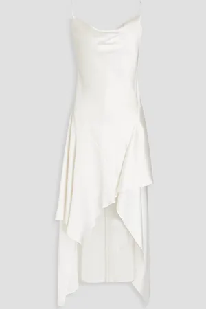 ALICE+OLIVIA Alice Olivia - Evana asymmetrisches Midikleid aus glänzendem Twill mit Drapierung - Weiß - US 8