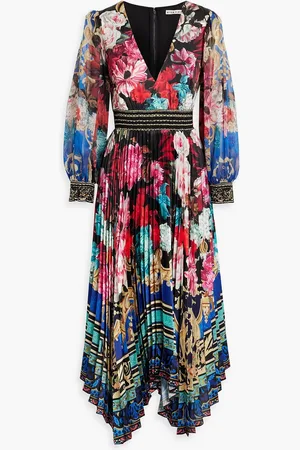 ALICE+OLIVIA Alice Olivia - Ethel bedrucktes Midikleid aus Satin mit Georgette-Einsätzen - - US 2