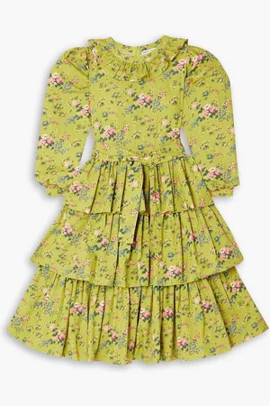 BATSHEVA Welsh Kleid aus Baumwollpopeline mit floralem Print und Rüschen - Grün - US 2
