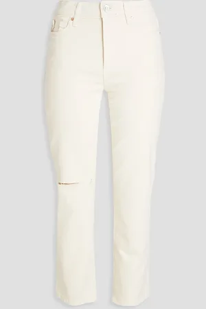 Paige Cindy halbhohe Cropped Jeans mit geradem Bein in Distressed-Optik - Weiß - 28