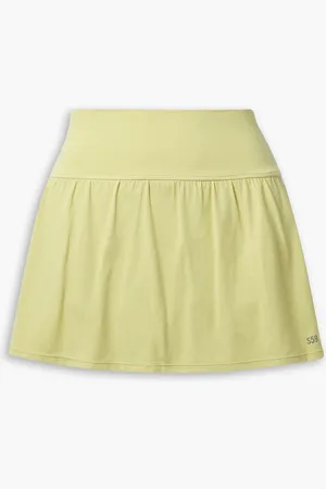 Splits59 Asymmetrischer Midirock aus plissiertem Jersey mit Gürtel - Gelb - M