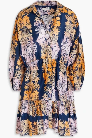 Sandro Minikleid aus einer Leinen-Seidenmischung mit floralem Print - Blau - FR 40
