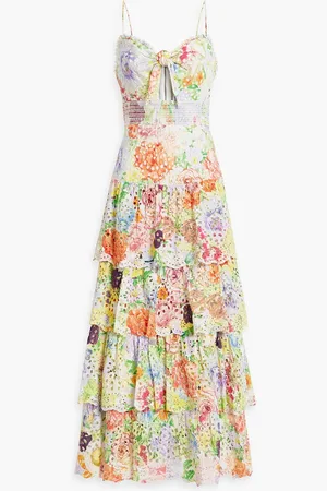 ALICE+OLIVIA Alice Olivia - Fina gestuftes Midikleid aus Baumwolle mit Lochstickerei und Cut-outs - Grün - US 4
