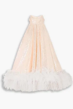 16Arlington Cindy Minikleid aus Tüll mit Pailletten und Federn - Neutral - UK 10