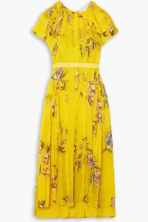 Jason Wu Midikleid aus Seidenchiffon mit Blumenprint und Raffung - - US 4