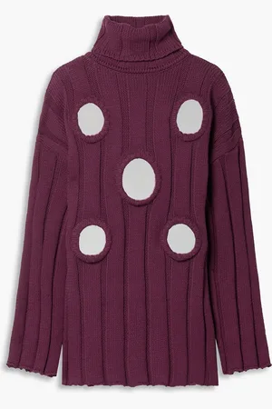 AREA Rollkragenpullover aus einer gerippten Baumwollmischung mit Verzierung - Lila - XS