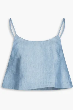 Bondi Born Cropped Top aus Leinen mit Karomuster - Blau - L