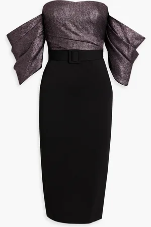 Badgley Mischka Schulterfreies Midikleid aus Crêpe mit Lamé-Einsätzen - - US 2
